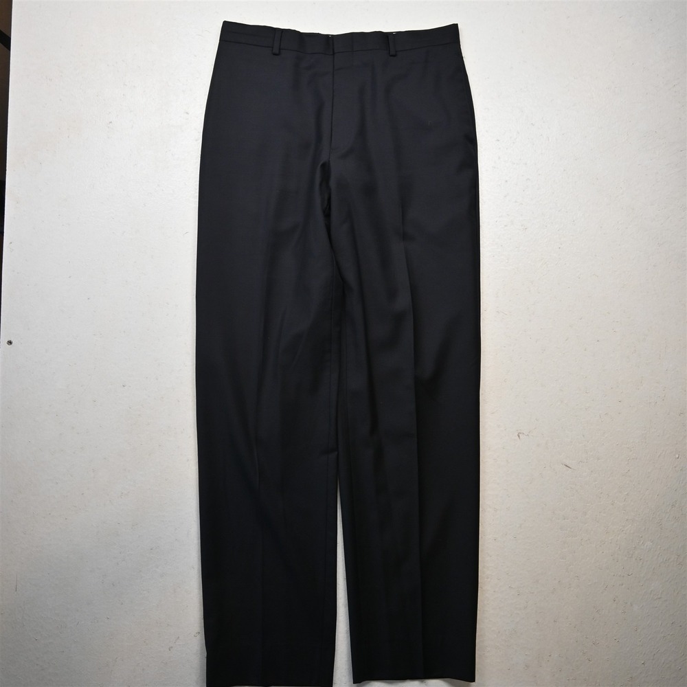 Bespoke 32x33 Navy Blue 100% Wool Flat Front Classic Dress Mens Pants